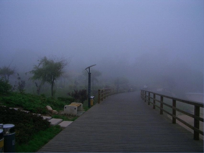 青島15-霧中海邊的木棧道.JPG